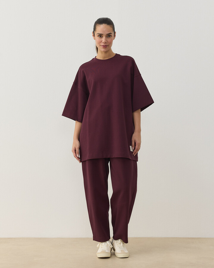 Premium Doubleface Baggy Fit Kesikli Pantolon Mürdüm