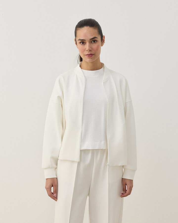 Premium Doubleface Crop Bomber Ceket Ekru