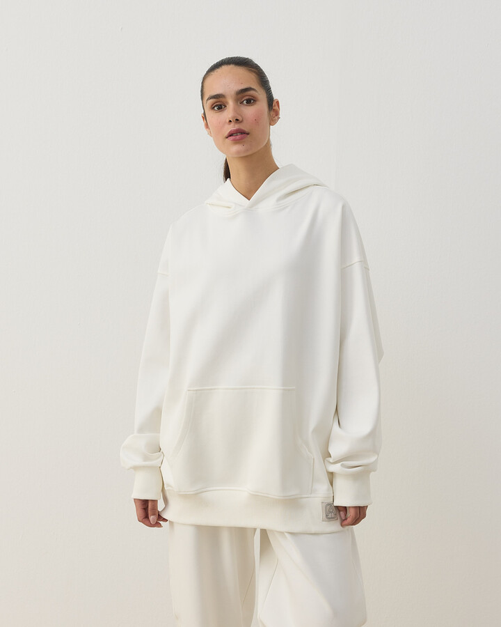 Premium Doubleface Kapüşonlu Hoodie Sweatshirt Ekru