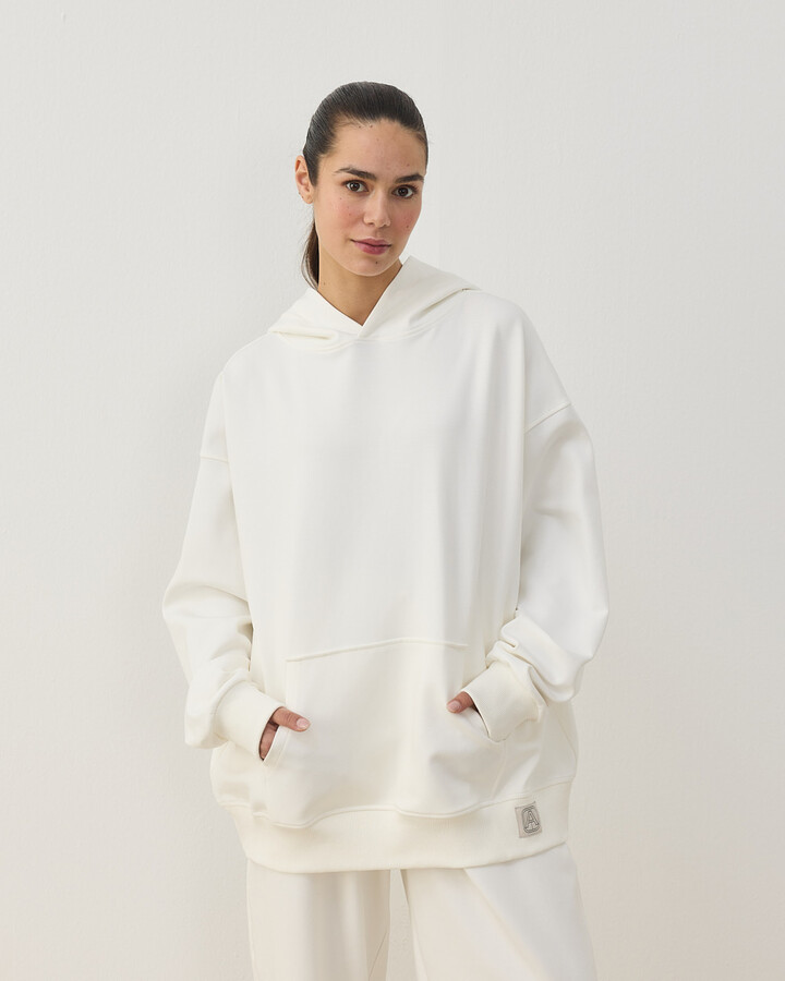Premium Doubleface Kapüşonlu Hoodie Sweatshirt Ekru