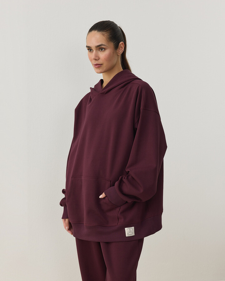 Premium Doubleface Kapüşonlu Hoodie Sweatshirt Mürdüm