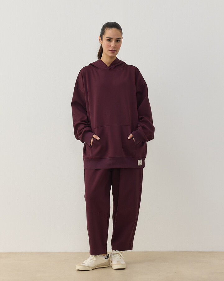 Premium Doubleface Kapüşonlu Hoodie Sweatshirt Mürdüm