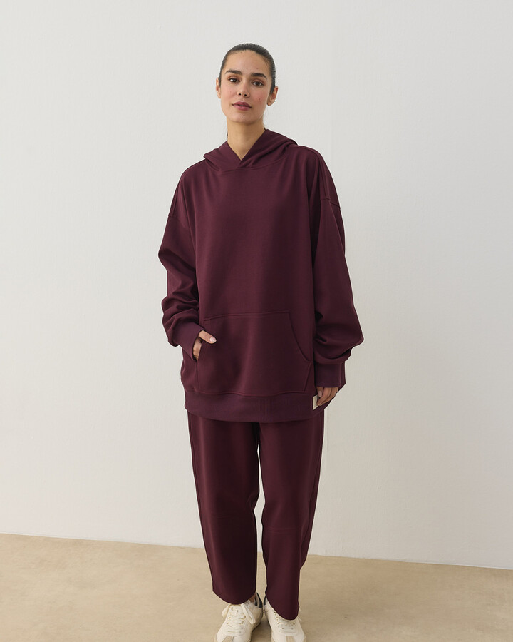 Premium Doubleface Kapüşonlu Hoodie Sweatshirt Mürdüm