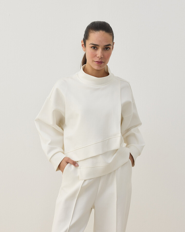 Premium Doubleface Kısa Amorf Formlu Sweat Ekru