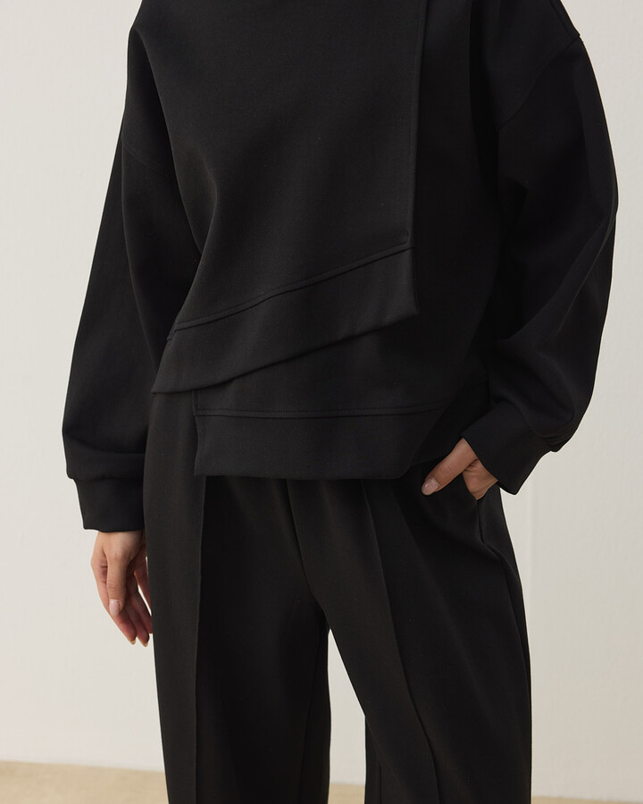Premium Doubleface Kısa Amorf Formlu Sweat Siyah