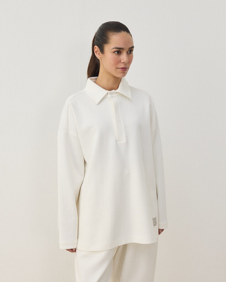 Premium Doubleface Polo Yaka Sweat Ekru