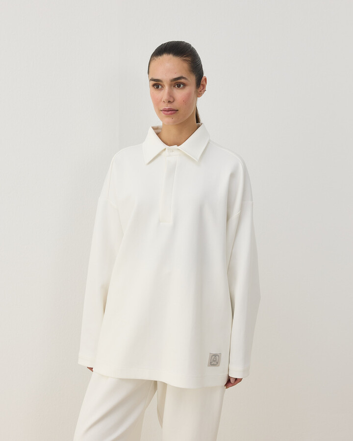 Premium Doubleface Polo Yaka Sweat Ekru