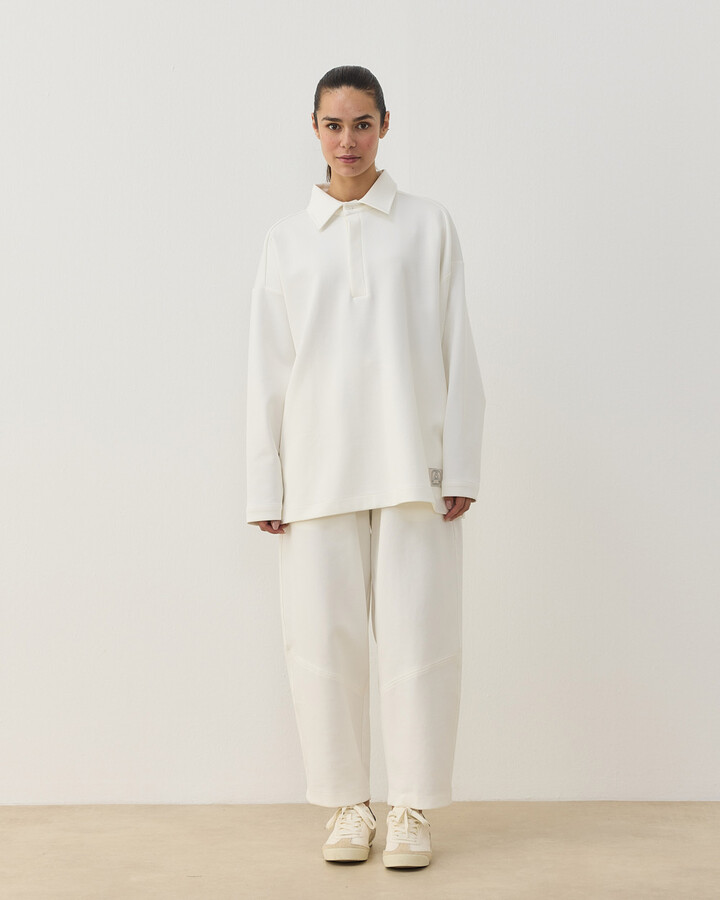 Premium Doubleface Polo Yaka Sweat Ekru