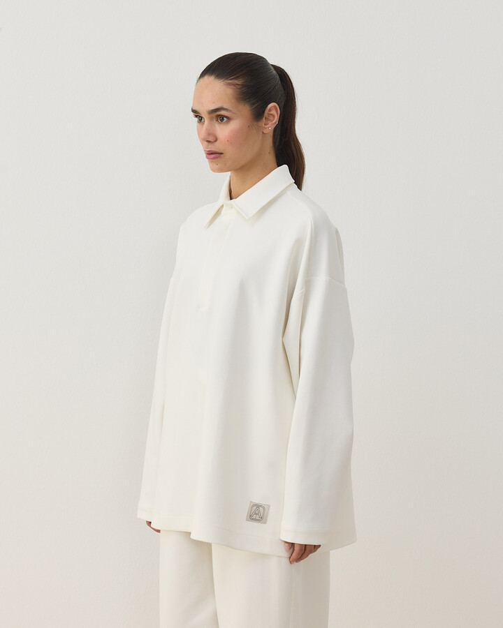 Premium Doubleface Polo Yaka Sweat Ekru