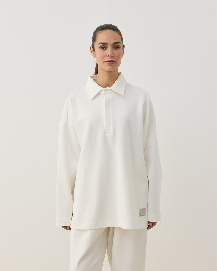 Premium Doubleface Polo Yaka Sweat Ekru