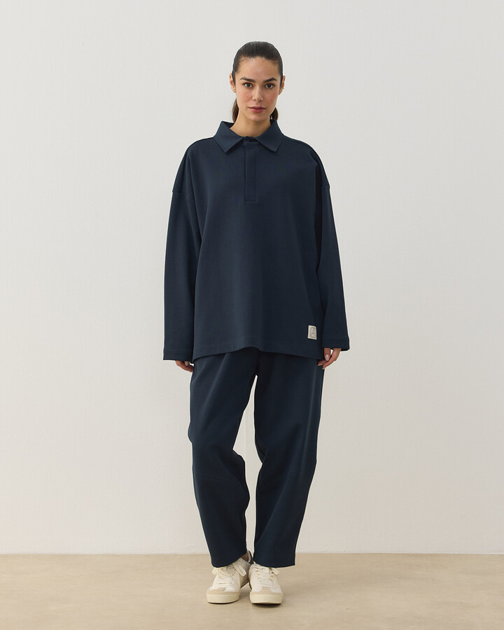 Premium Doubleface Polo Yaka Sweat Lacivert