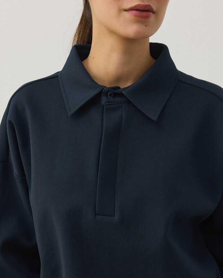 Premium Doubleface Polo Yaka Sweat Lacivert