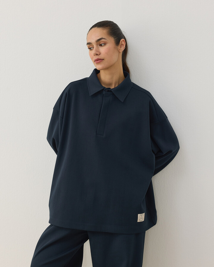 Premium Doubleface Polo Yaka Sweat Lacivert
