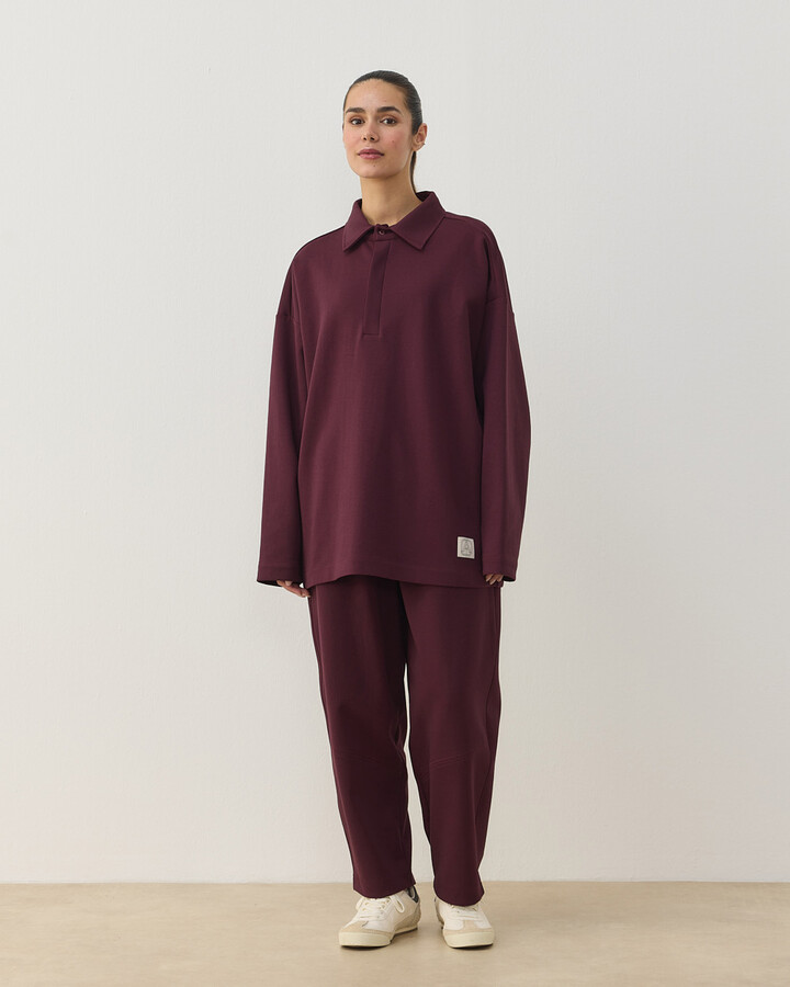 Premium Doubleface Polo Yaka Sweat Mürdüm