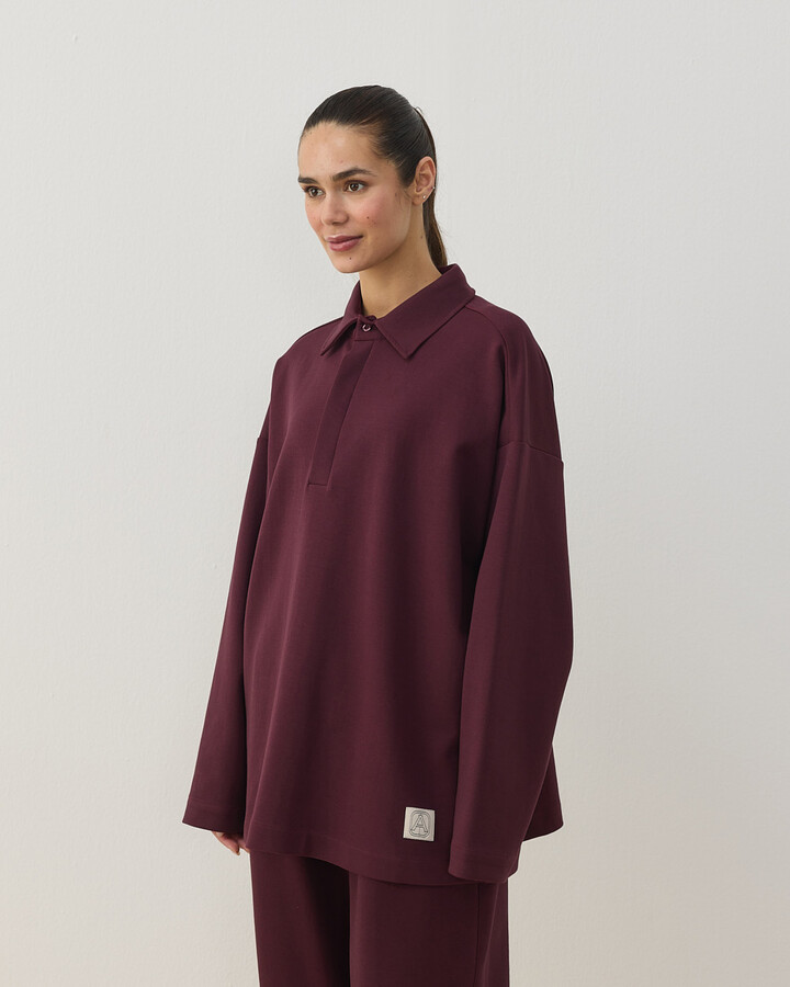 Premium Doubleface Polo Yaka Sweat Mürdüm