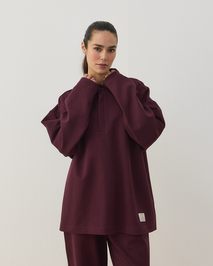 Premium Doubleface Polo Yaka Sweat Mürdüm