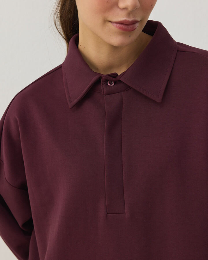 Premium Doubleface Polo Yaka Sweat Mürdüm