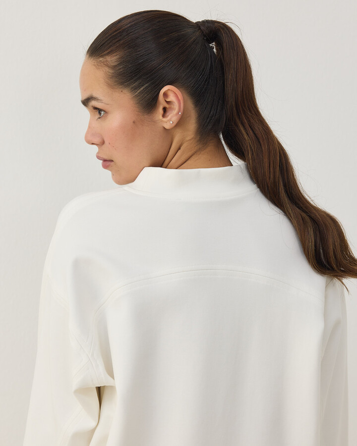Premium Doubleface Reglan Kollu Çift Dikiş Detaylı Sweatshirt Ekru