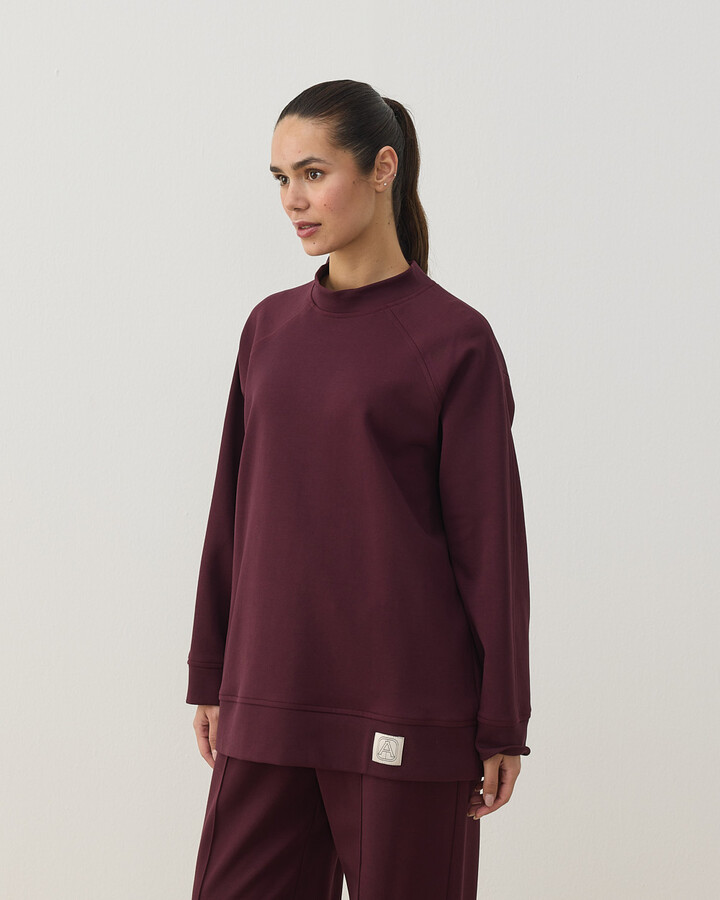 Premium Doubleface Reglan Kollu Çift Dikiş Detaylı Sweatshirt Mürdüm
