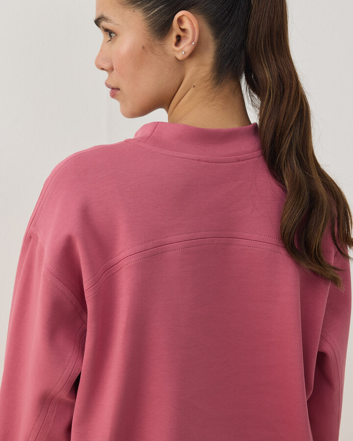 Premium Doubleface Reglan Kollu Çift Dikiş Detaylı Sweatshirt Pembe