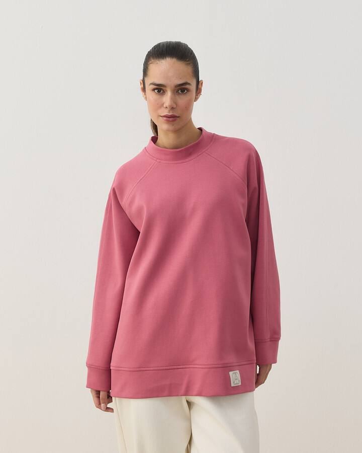 Premium Doubleface Reglan Kollu Çift Dikiş Detaylı Sweatshirt Pembe