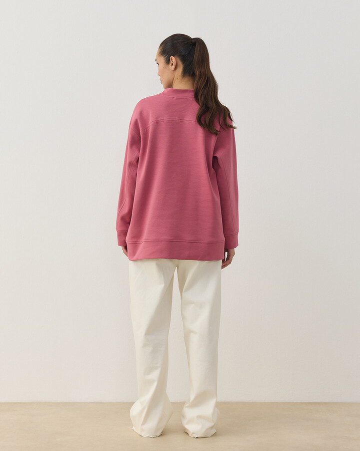 Premium Doubleface Reglan Kollu Çift Dikiş Detaylı Sweatshirt Pembe