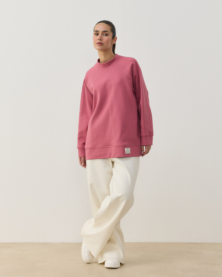 Premium Doubleface Reglan Kollu Çift Dikiş Detaylı Sweatshirt Pembe