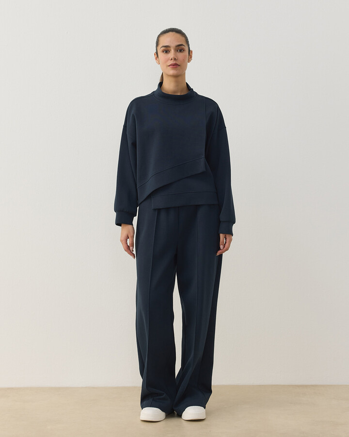 Premium Doubleface Straight Fit Nervürlü Eşofman Altı Lacivert