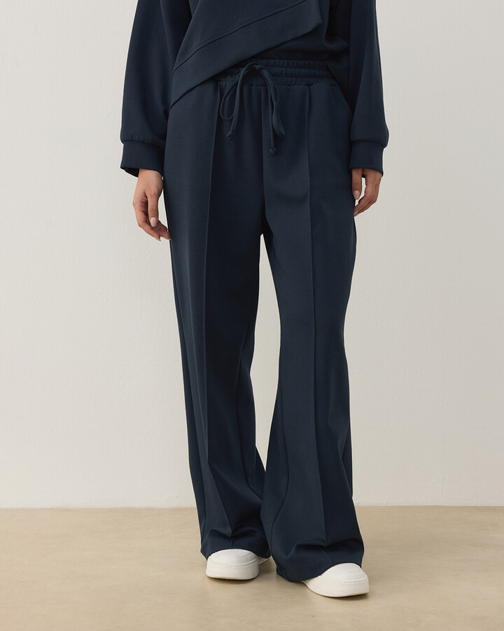 Premium Doubleface Straight Fit Nervürlü Eşofman Altı Lacivert