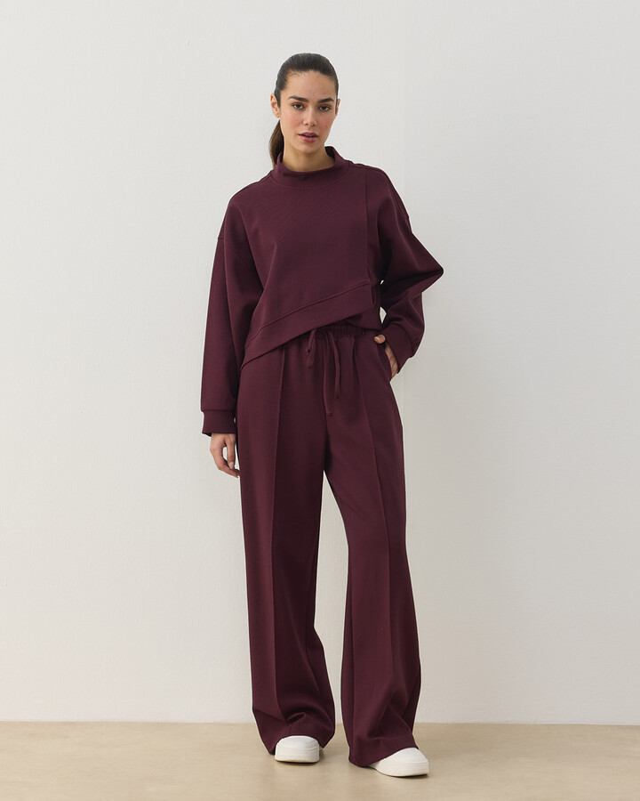 Premium Doubleface Straight Fit Nervürlü Eşofman Altı Mürdüm