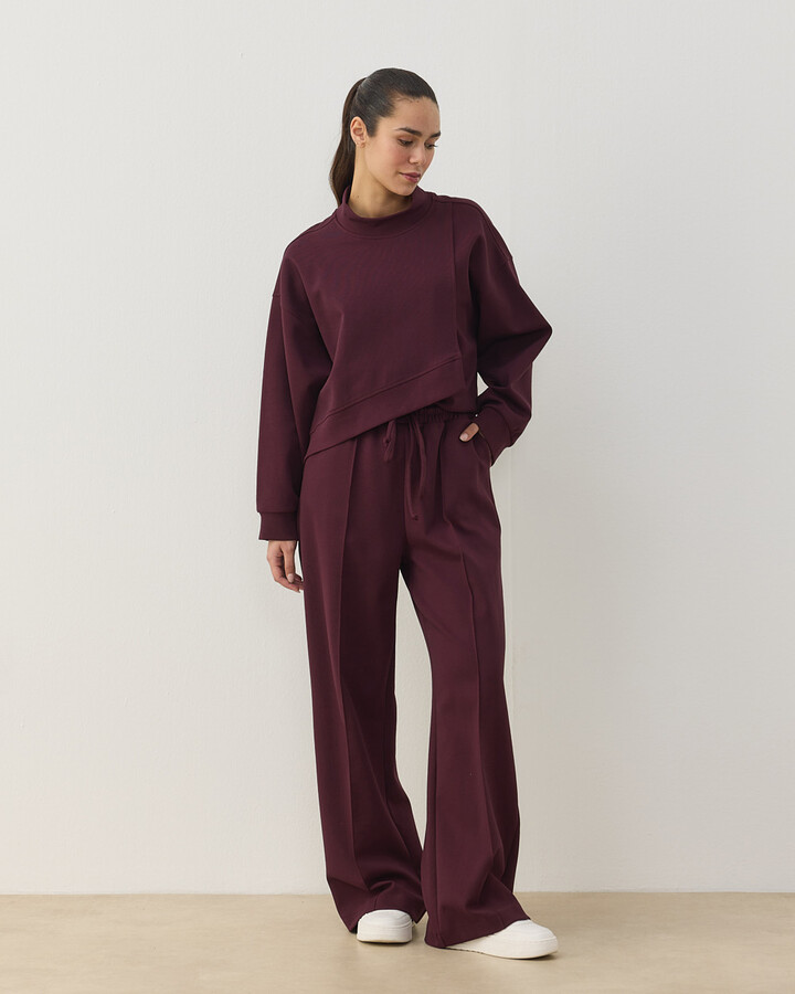 Premium Doubleface Straight Fit Nervürlü Eşofman Altı Mürdüm