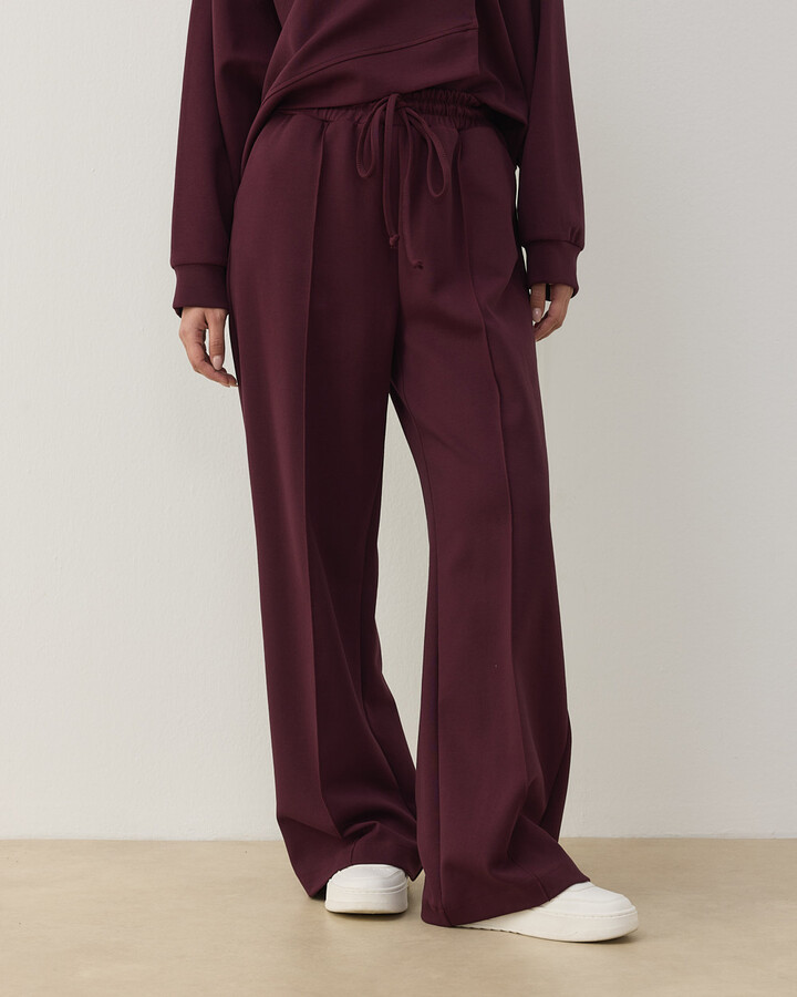 Premium Doubleface Straight Fit Nervürlü Eşofman Altı Mürdüm