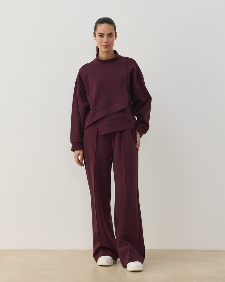 Premium Doubleface Straight Fit Nervürlü Eşofman Altı Mürdüm