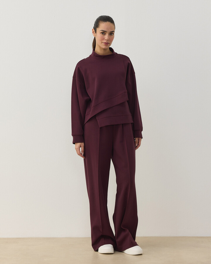 Premium Doubleface Straight Fit Nervürlü Eşofman Altı Mürdüm