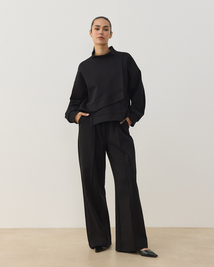 Premium Doubleface Straight Fit Nervürlü Eşofman Altı Siyah