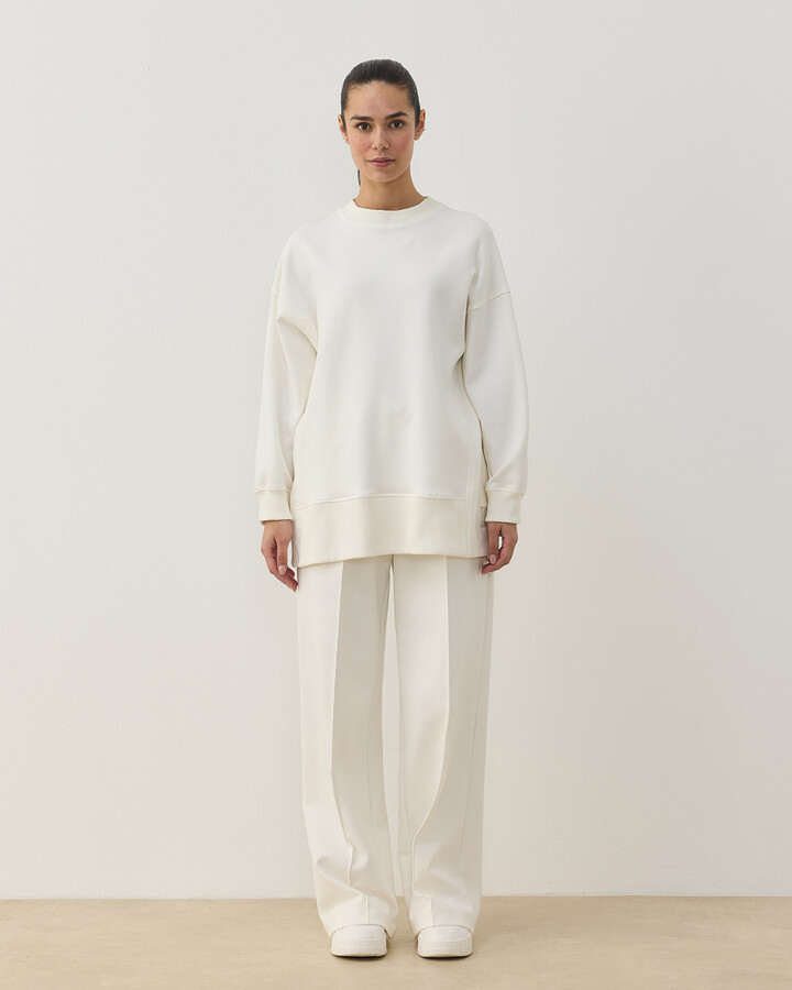 Premium Doubleface Yanı Ribanalı Stil Sweatshirt Ekru