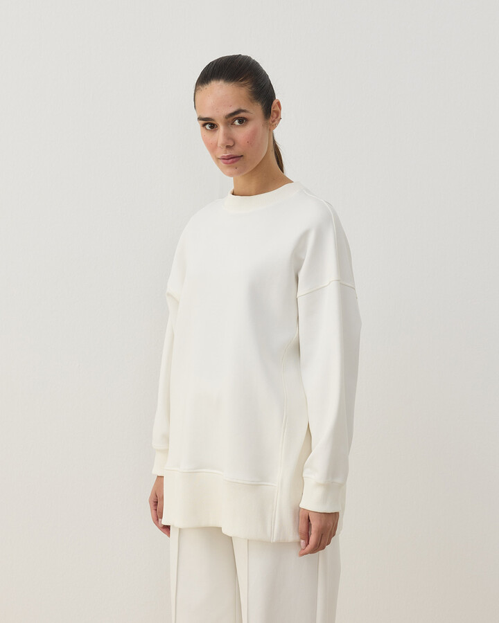 Premium Doubleface Yanı Ribanalı Stil Sweatshirt Ekru