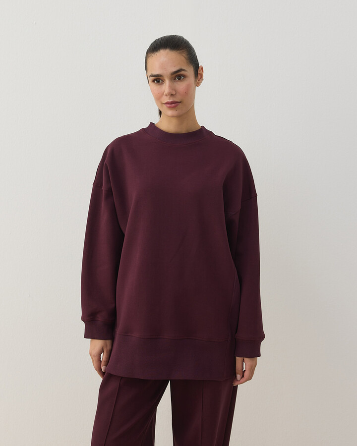 Premium Doubleface Yanı Ribanalı Stil Sweatshirt Mürdüm