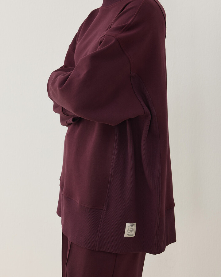 Premium Doubleface Yanı Ribanalı Stil Sweatshirt Mürdüm
