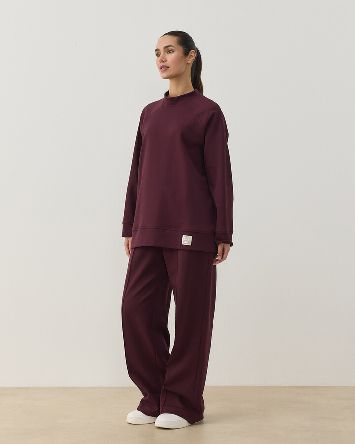 Premium Doubleface Yanı Ribanalı Stil Sweatshirt Mürdüm