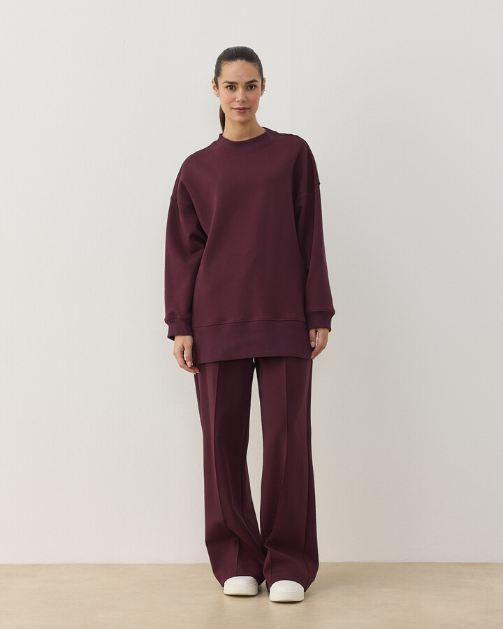 Premium Doubleface Yanı Ribanalı Stil Sweatshirt Mürdüm