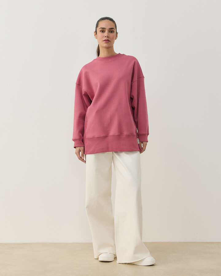 Premium Doubleface Yanı Ribanalı Stil Sweatshirt Pembe