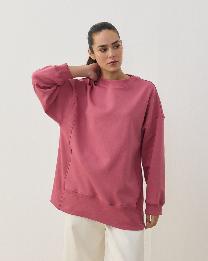Premium Doubleface Yanı Ribanalı Stil Sweatshirt Pembe