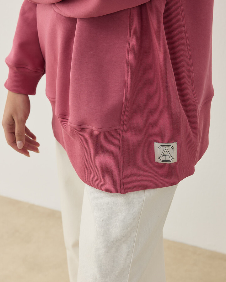 Premium Doubleface Yanı Ribanalı Stil Sweatshirt Pembe