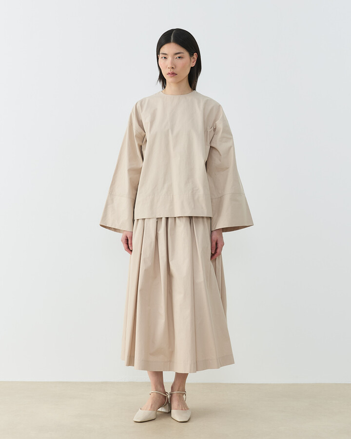 Premium Poplin Seyyar Atkılı Kimono Bluz Bej