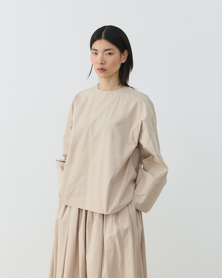Premium Poplin Seyyar Atkılı Kimono Bluz Bej