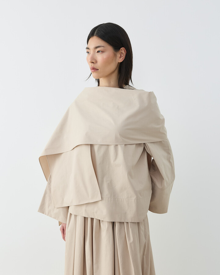 Premium Poplin Seyyar Atkılı Kimono Bluz Bej