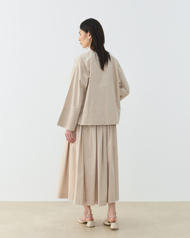 Premium Poplin Seyyar Atkılı Kimono Bluz Bej