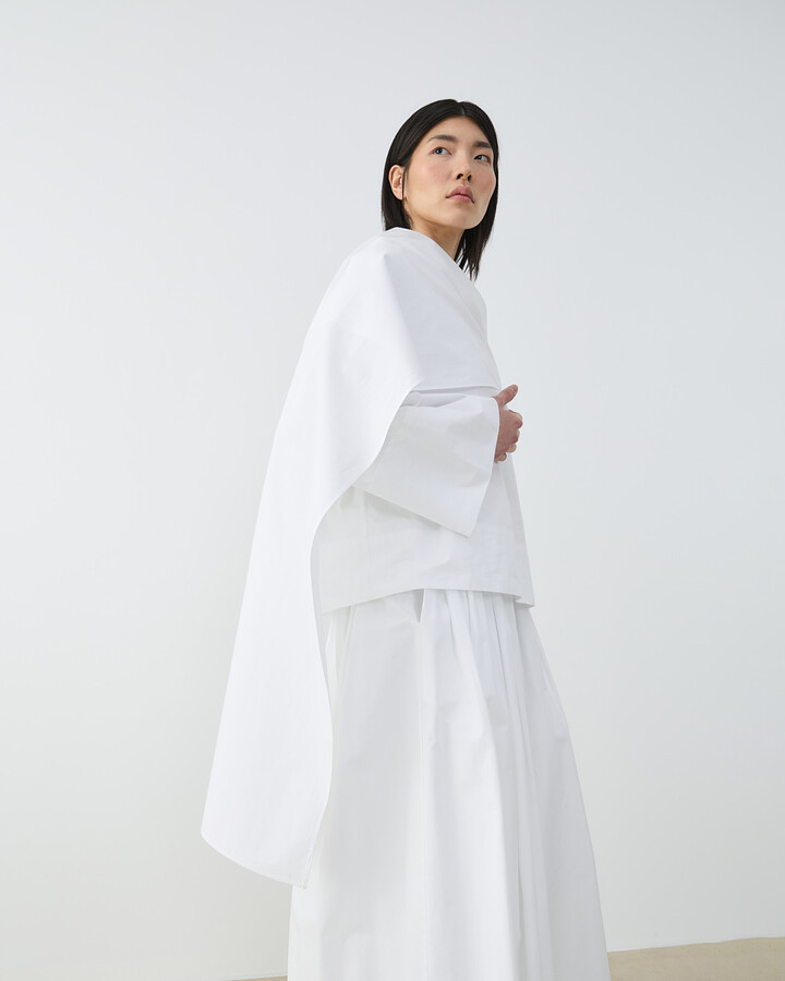 Premium Poplin Seyyar Atkılı Kimono Bluz Ekru