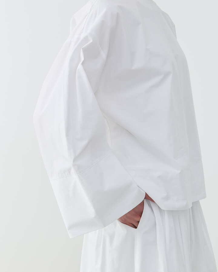 Premium Poplin Seyyar Atkılı Kimono Bluz Ekru
